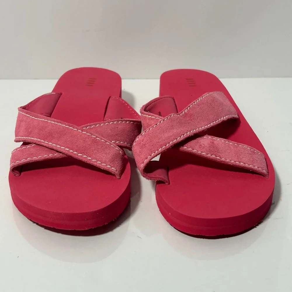 Lands‎ End Womens Fuchsia Pink Suede Crisscross Platform Sandals 9M